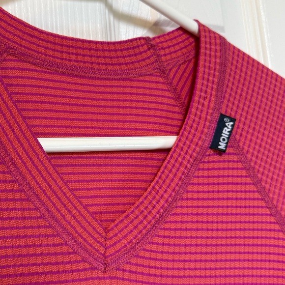 MOIRA CZ Ultalight Equipment Pink &Purple Striped V-Neck Dress Athlete - Picture 3 of 6